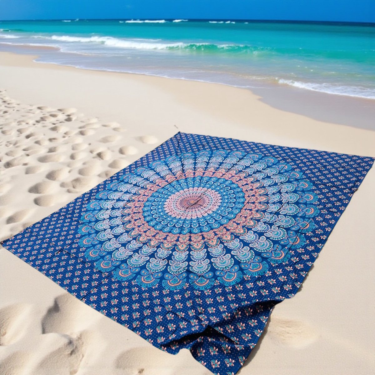 XL Strandkleed - groot strandlaken - 100% duurzaam katoen - zomer personeel cadeau - 240 x 210 - Extra groot strandlaken - tweepersoons strandkleed - Blauw/Bruin