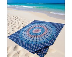 XL Strandkleed - groot strandlaken - 100% duurzaam katoen - zomer personeel cadeau - 240 x 210 - Extra groot strandlaken - tweepersoons strandkleed - Blauw/Bruin