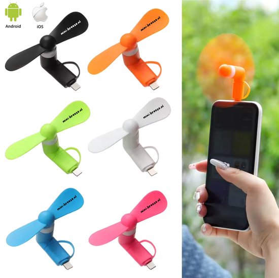 Mini Telefoon Ventilator 2 Stuks – Stil, Compact, Universeel voor iOS & Android, 6 Kleuren, Handventilator