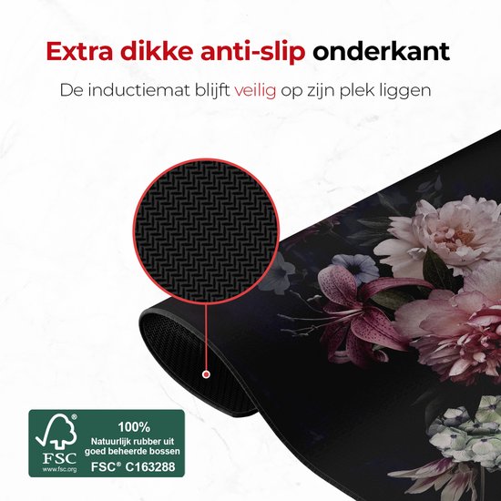 KitchyMist Inductie Beschermer 60x52 cm - Bloemen - Kookplaat Beschermer - Afdekplaat voor Kookplaat - Inductie Mat - Spatscherm Achterwand Keuken