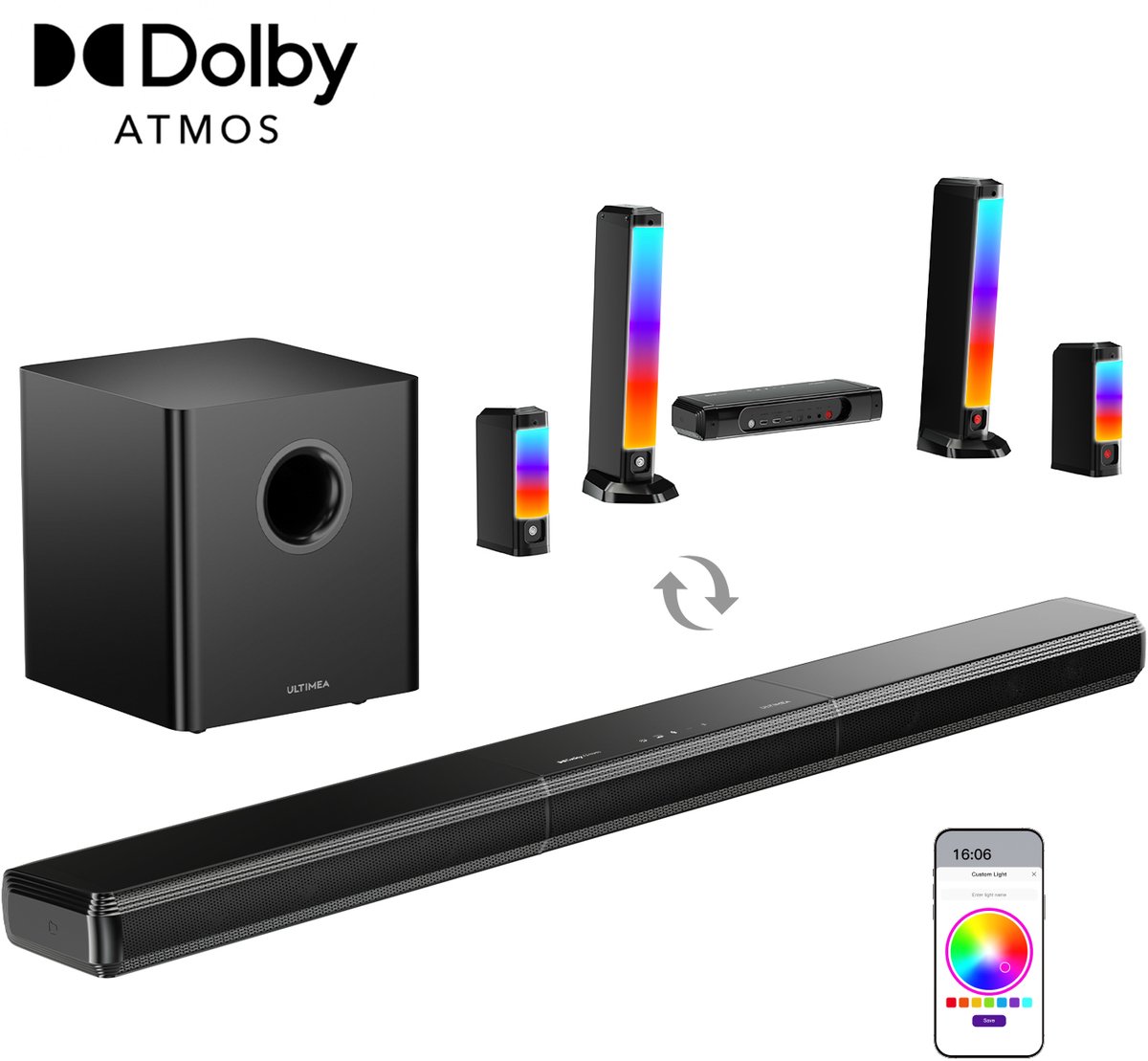 ULTIMEA Apollo S90 – 9.1 Soundbar met Dolby Atmos, RGB en Subwoofer – Soundbar voor TV – Zwart