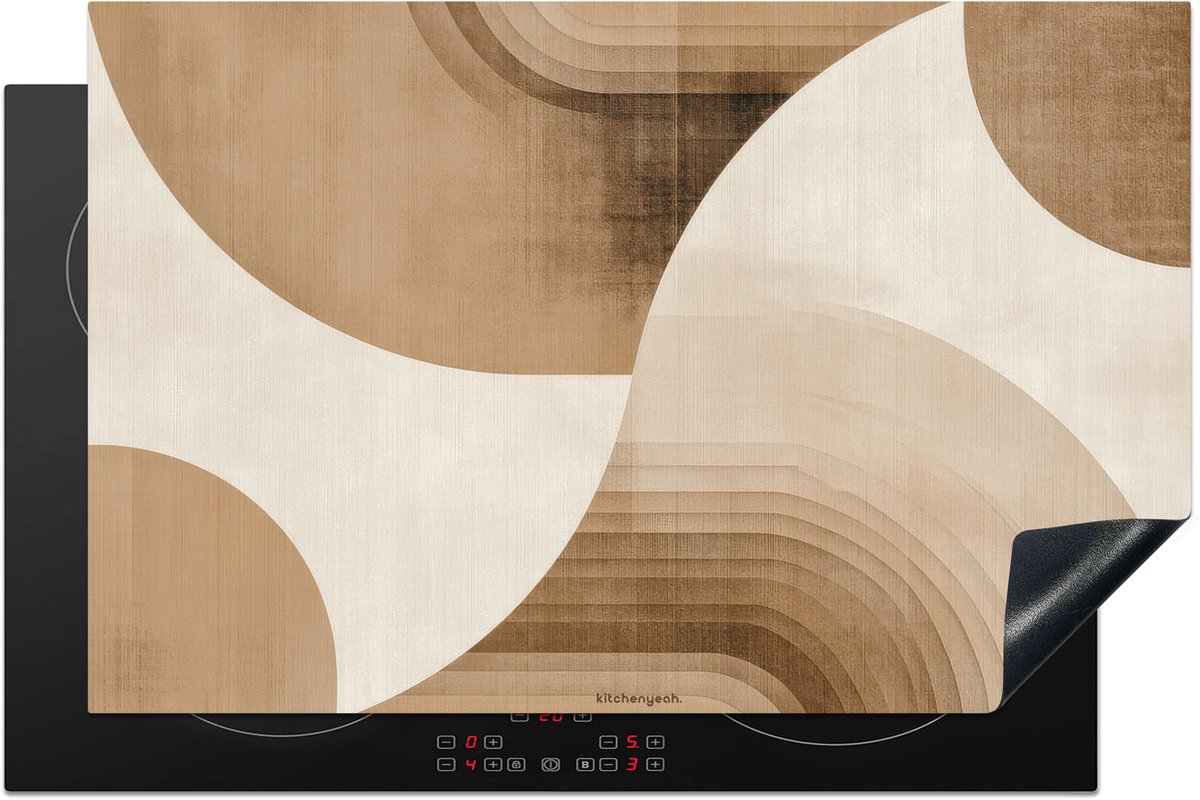 KitchenYeah® Inductie beschermer 81x52 cm - Beige - Retro - Geometrisch - Bruin - Kookplaataccessoires - Afdekplaat voor kookplaat - Inductiebeschermer - Inductiemat - Inductieplaat mat - Keuken decoratie