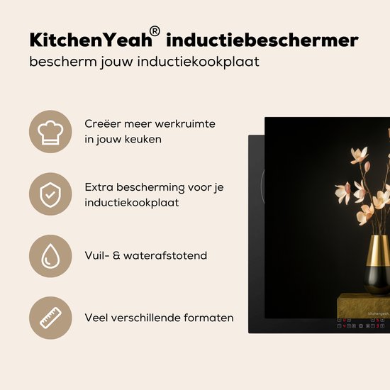 Titel 'KitchenYeah® inductiebeschermer', icoontjes en tekst over extra werkruimte en bescherming.