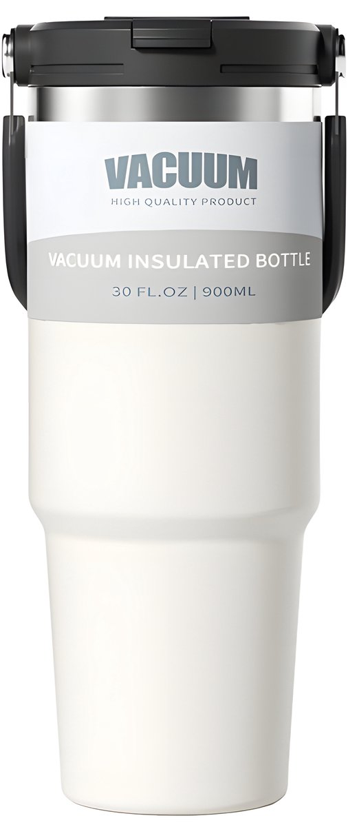 Rainbecom Waterflessen Wit - RVS 304 Drinkfles 900ml Thermosbeker - Dubbele Drinktuit - met Rietje - BPA vrij - Lekvrij - 7-Laags Isolatie - Thermosfles gemakkelijk mee te nemen