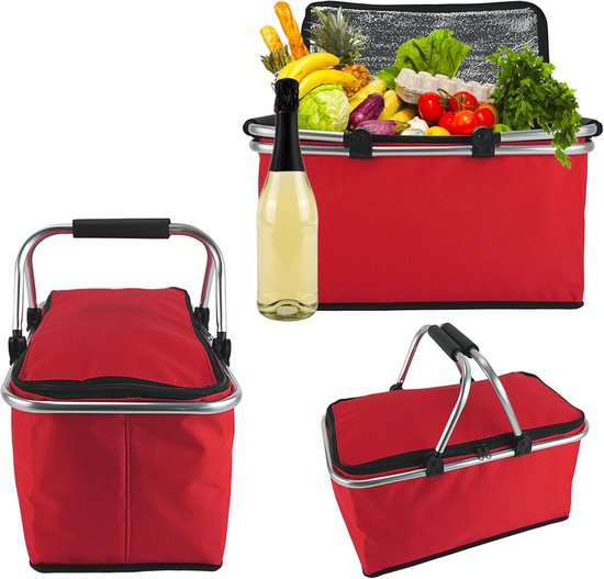 Picknickmand Koeltas - Kamperen Koelbox - Servies, Bestek en Eten Mandje - Opvouwbaar Picknick Tas - Maaltijd Tas - Thermische Geïsoleerde Picknickmand - Picnic Basket - Geïsoleerde Koeltas - Camping koeltas - Rood van Merkloos — afbeelding 5