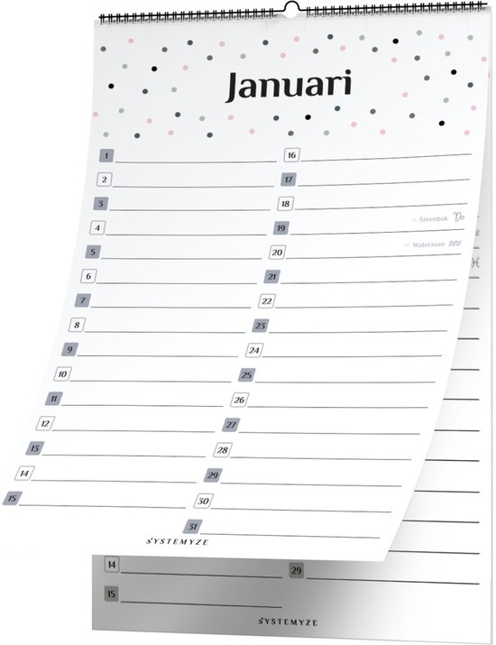 Systemyze Verjaardagskalender Volwassenen – Verjaardagskalenders – Wandkalender – 23 x 16cm – Colorful Dots