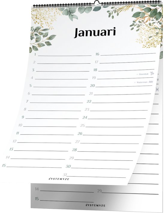 Systemyze Verjaardagskalender Volwassenen – Verjaardagskalenders – Wandkalender – 23 x 16cm – Botanic Leaves
