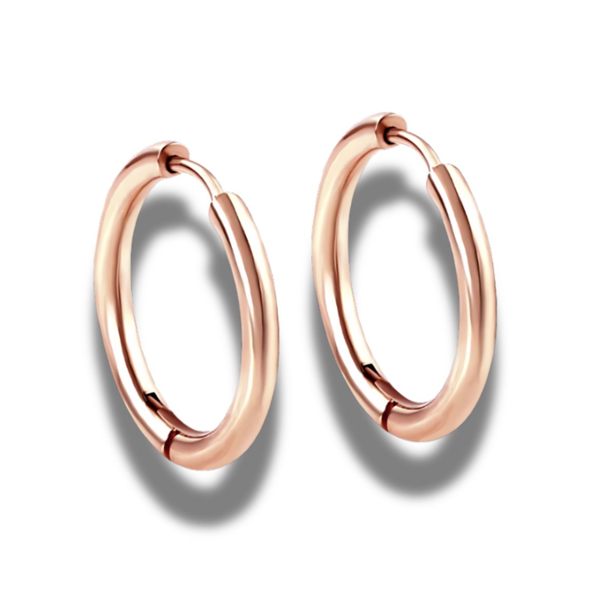 Oorringen - Oorbellen - steel - staal - roségoudkleurig - binnenmaat 16 mm buitenmaat 20 mm - hypoallergeen - klapsluiting
