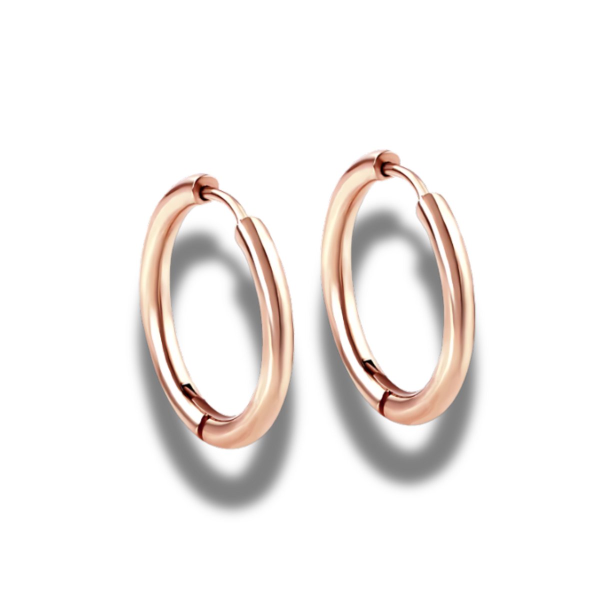 Oorringen - Oorbellen - steel - staal - roségoudkleurig - binnenmaat 12 mm - buitenmaat 16 mm - hypoallergeen - klapsluiting