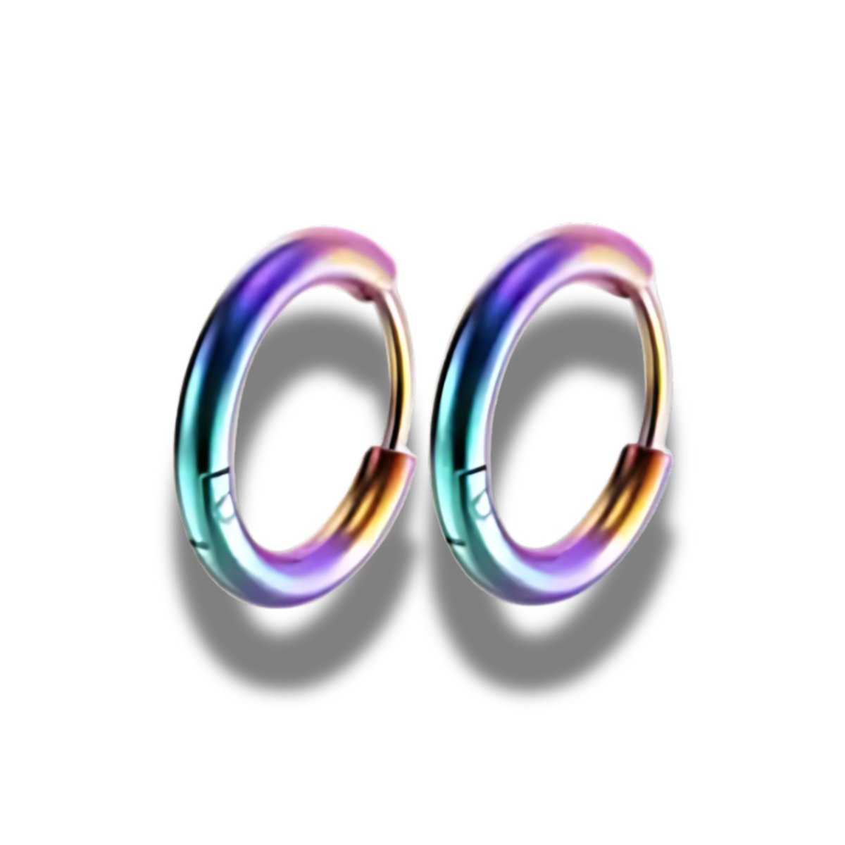Oorringen - steel - staal - kleur rainbow regenboog - binnenmaat 12 mm - buitenmaat 16 mm - klapsluiting - hypoallergeen
