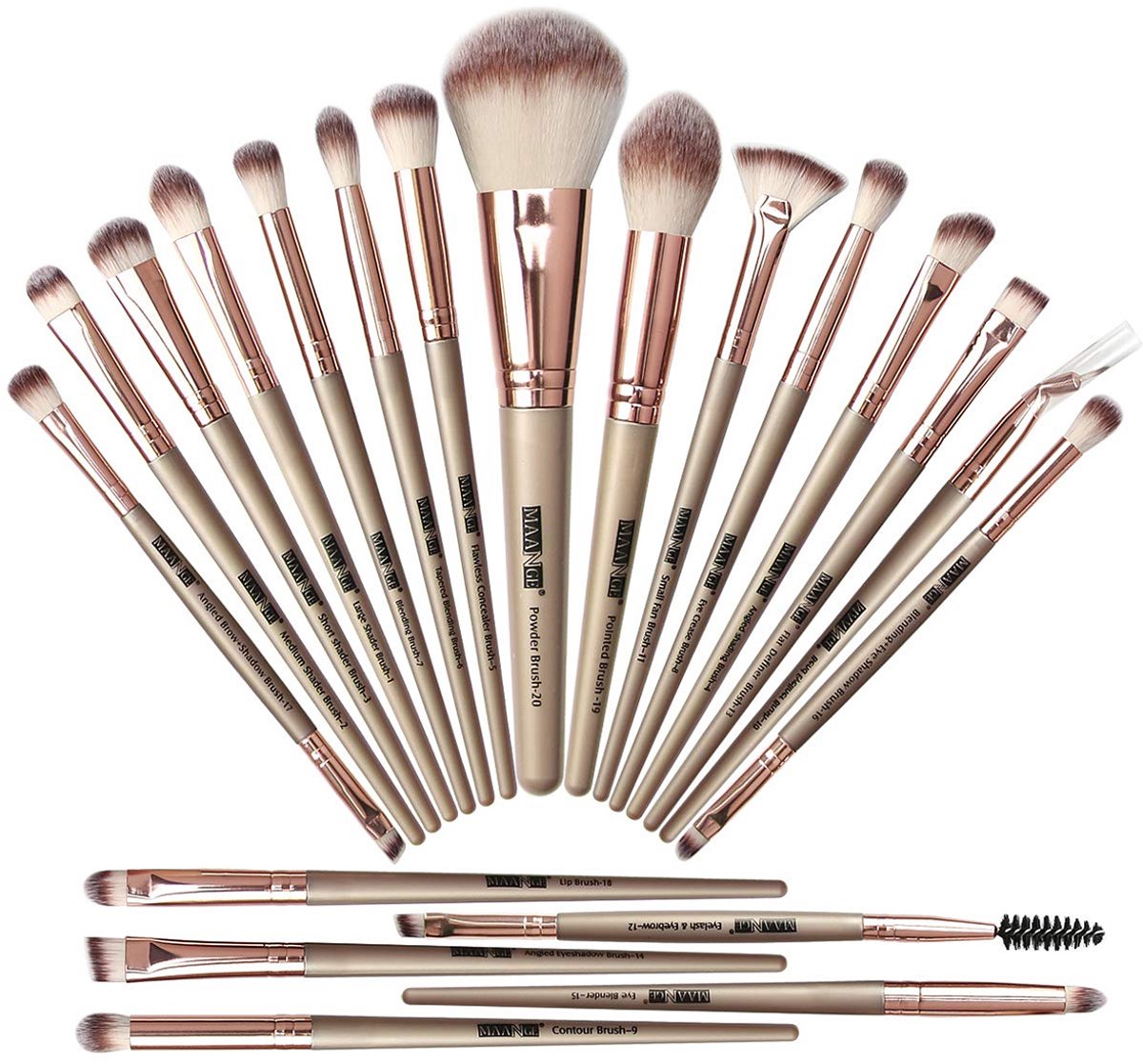 20-delige Make-up Kwasten Set – Compleet Multifunctioneel Vegan Kwastenset voor Foundation, Poeder, Oogschaduw, Wenkbrauwen, Blush & Concealer