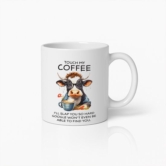 Grappige Koe Koffiemok – Humoristische 'Raak Mijn Koffie Aan' Beker met Uniek Dierdesign