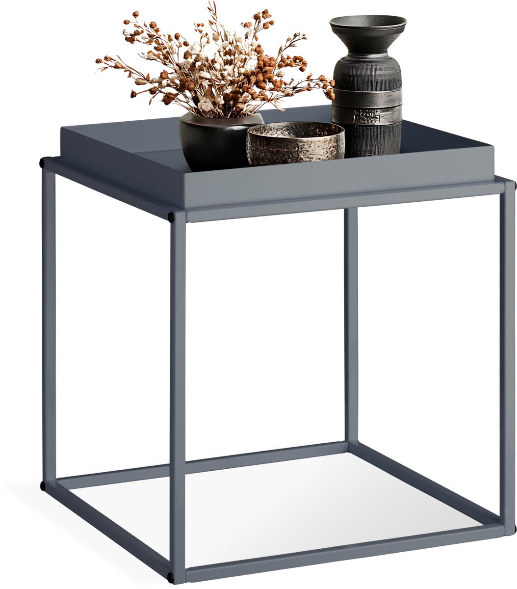 tectake® - Bijzettafel - Kleine salontafel - donkergrijs - 40x40x44cm, maximale draagkracht 30kg