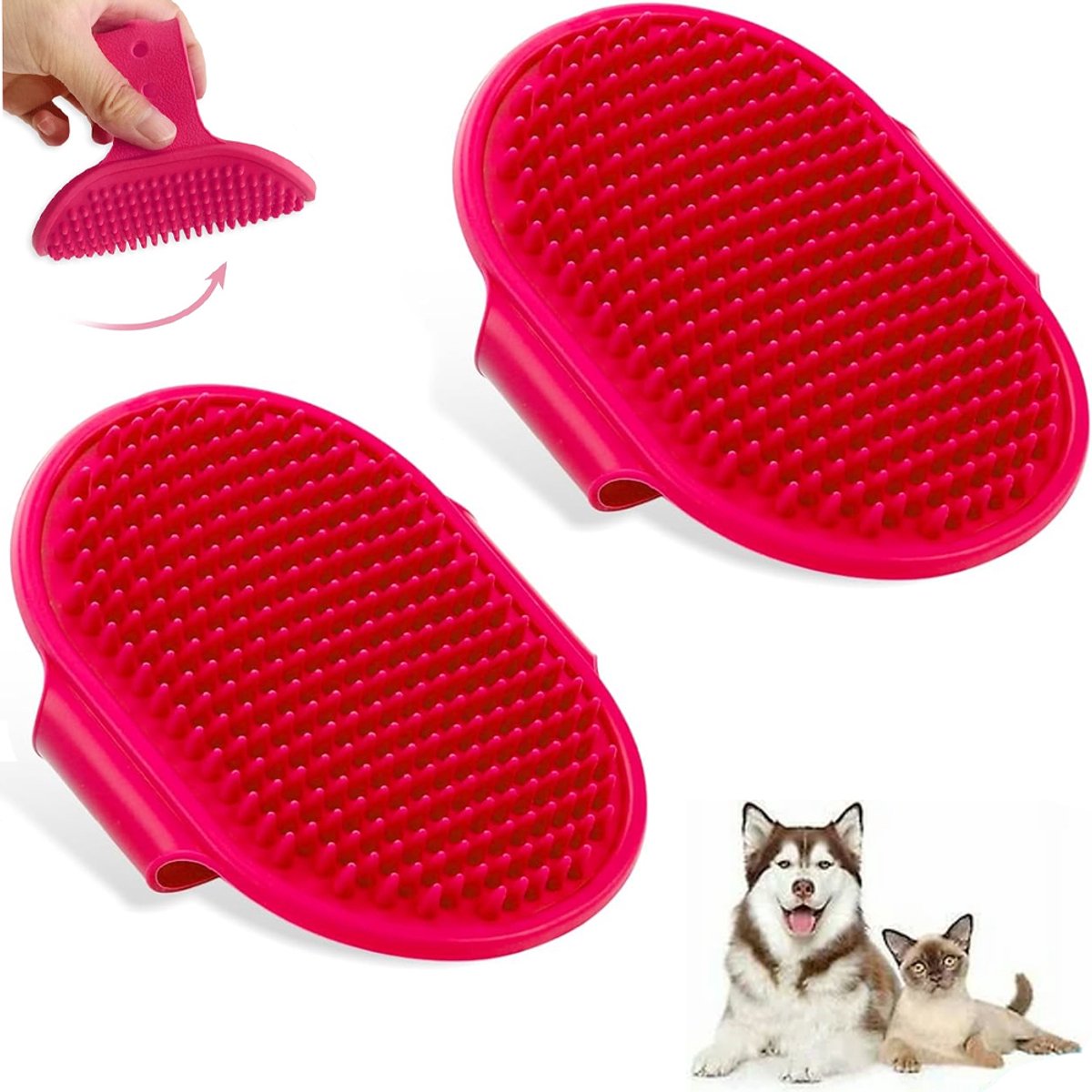 2x Dierenborstel – Hondenborstel – Kattenborstel – Huisdier borstel – Puppymassageborstel – Vacht Verzorgingsborstel – Rubberen Vachtverzorging – Haarreinigingsborstel – Met verstelbare riem – Voor natte, droge langharige honden en katten masseren