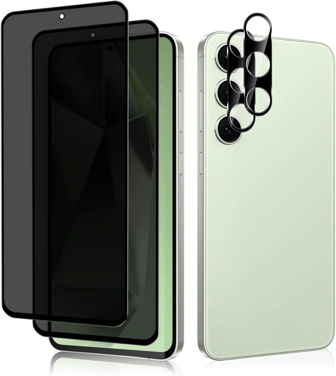 VOWLUX 4-in-1 Beschermset voor Samsung Galaxy S21 Plus – 2x Privacy Screenprotector + 2x Camera Lens Glas – 9H Gehard Glas – Anti-Gluren – Vingerafdrukscanner Compatibel