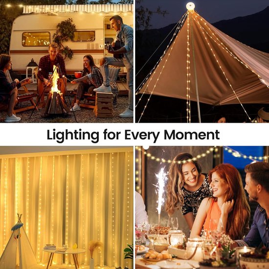 Camping lamp - Camping Lichtsnoer 10 Meter - Ambience Strip - Oprolbaar - Oplaadbaar - Warm-Wit - Tentlamp Verlichting - Waterproof IP44 - Led-campinglamp oplaadbaar met USB C - Draagbaar - Camplamp - voor Camping, Tuin en Wandelen - 1 Stuk — afbeelding 5