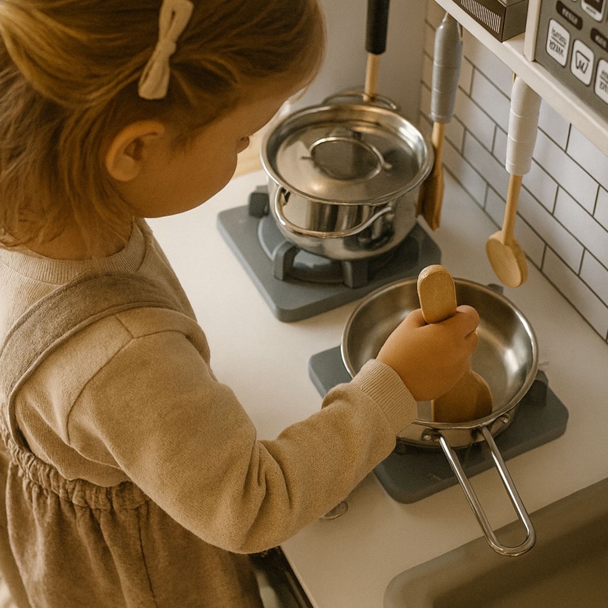 Maxx kidz - Houten Speelgoed Keuken - Complete Speelkeuken - Wit Keukentje met Grijze Afwerking - Stevige Kinderkeuken met Accessoires - Speelgoedkeuken met Geluid — afbeelding 2