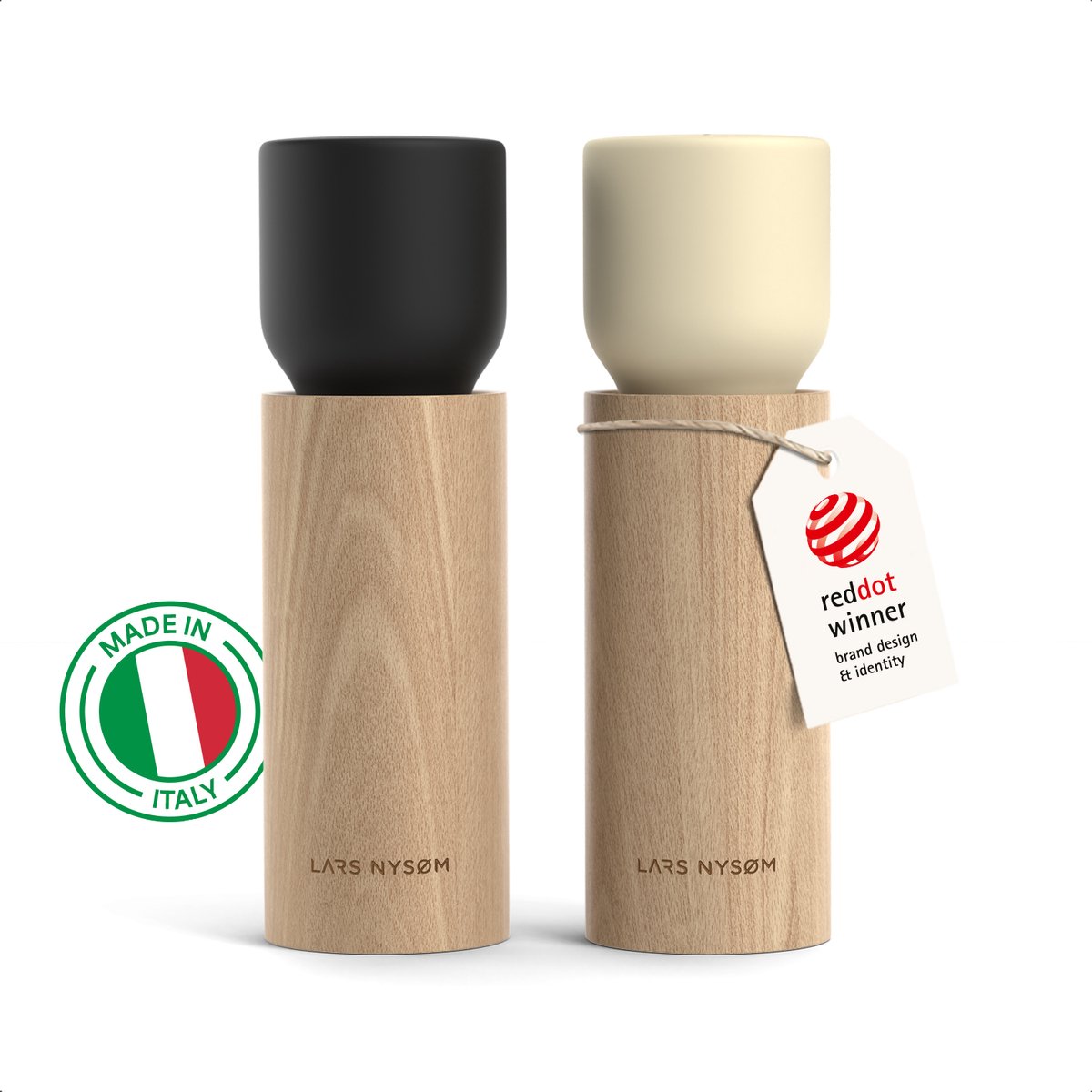 LARS NYSØM LARS NYSØM Houten Zout- en Pepermolen Set - Handmatige Zout en Peper Molens met Verstelbaar Keramisch Mechanisme - Elegante Beukenhouten Molen voor Keuken of Tafel (Carbon Black/Almond Beige)