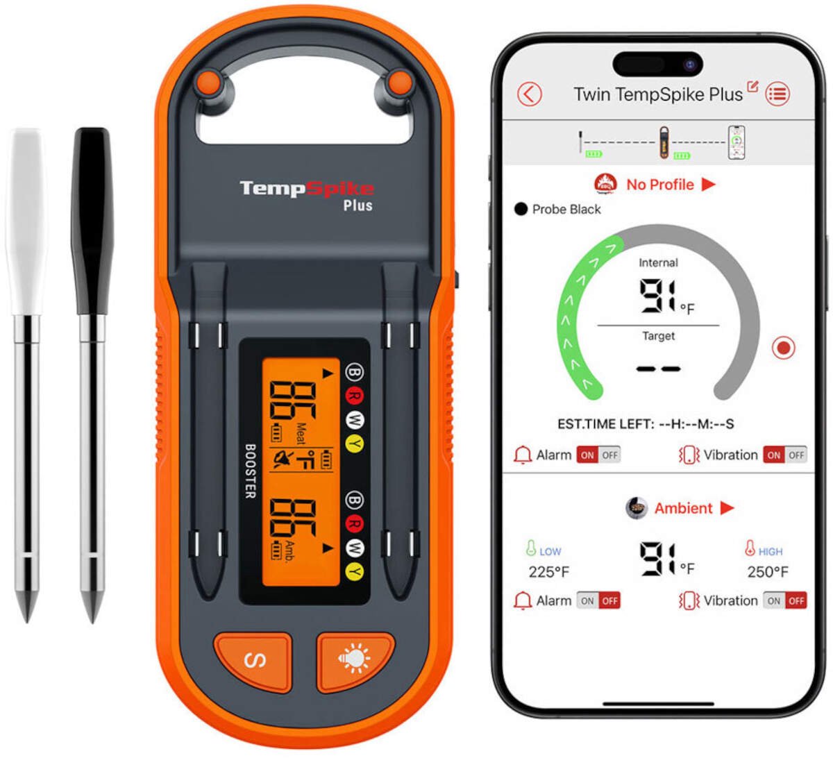 ThermoPro TP972 Twin TempSpike Plus 183 meter Bluetooth draadloze vleesthermometer twee sondes - Kerntemperatuurmeter - twee sensoren - Draadloze temperatuurmeter - bbq thermometer - barbecue thermometer - Digitale kookthermometer - vlees thermometer