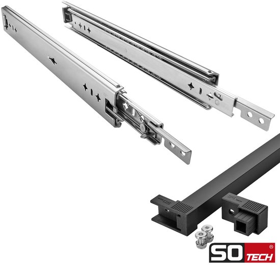 SOTECH VarioSlide Laderail complete set KV2-100-H53-450 EH 450 mm tot 100 kg eenhandsvergrendeling zwart geanodiseerd voor laden zonder front tot 1200 mm breed