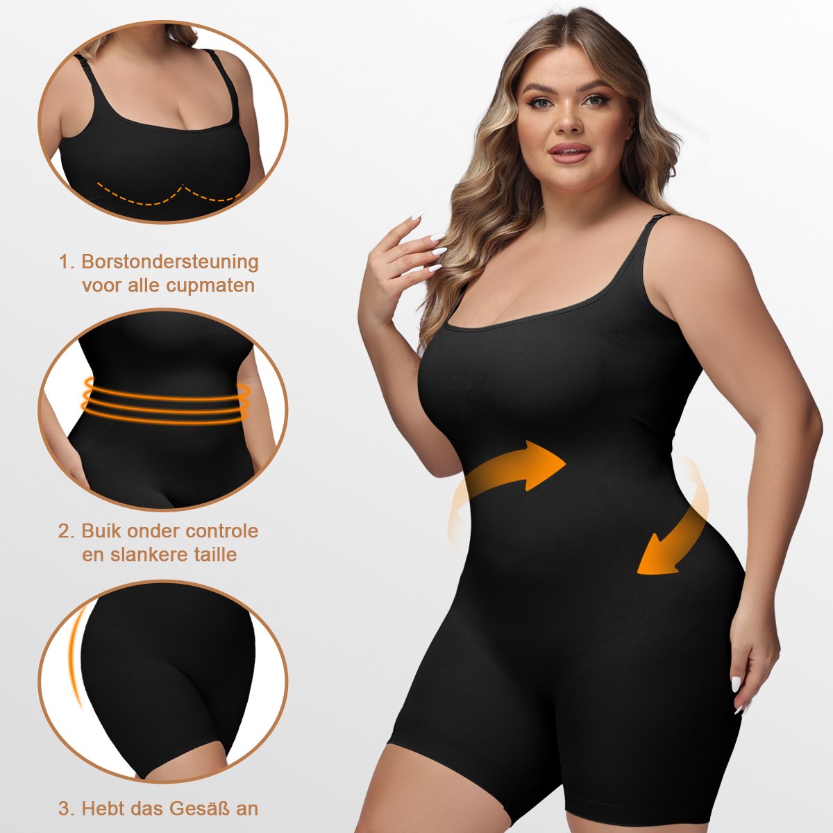 VIMOSE Corrigerende Body met pijpjes dames-Corrigerende bodysuit dames-Omkkeerbare corrigerende body-Onzichtbare body-Corrigerend ondergoed buik dames-Shapewear-Grote maten Corrigerende body's-Bodysuit Dames-Zwart-XL
