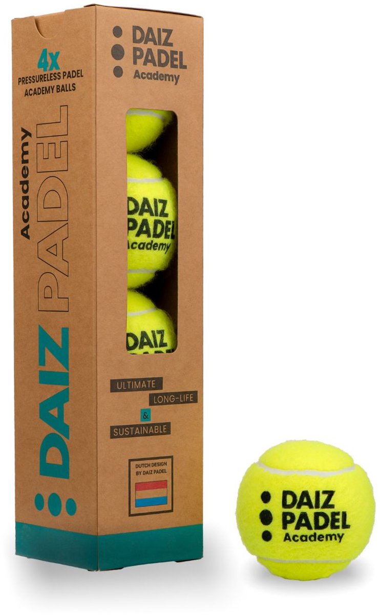 DAIZ PADEL BALLEN - Padelballen (4 stuks) - Academy - Premium Drukloze Padel Ballen - Voor Langdurige Prestaties Op Elke Baan