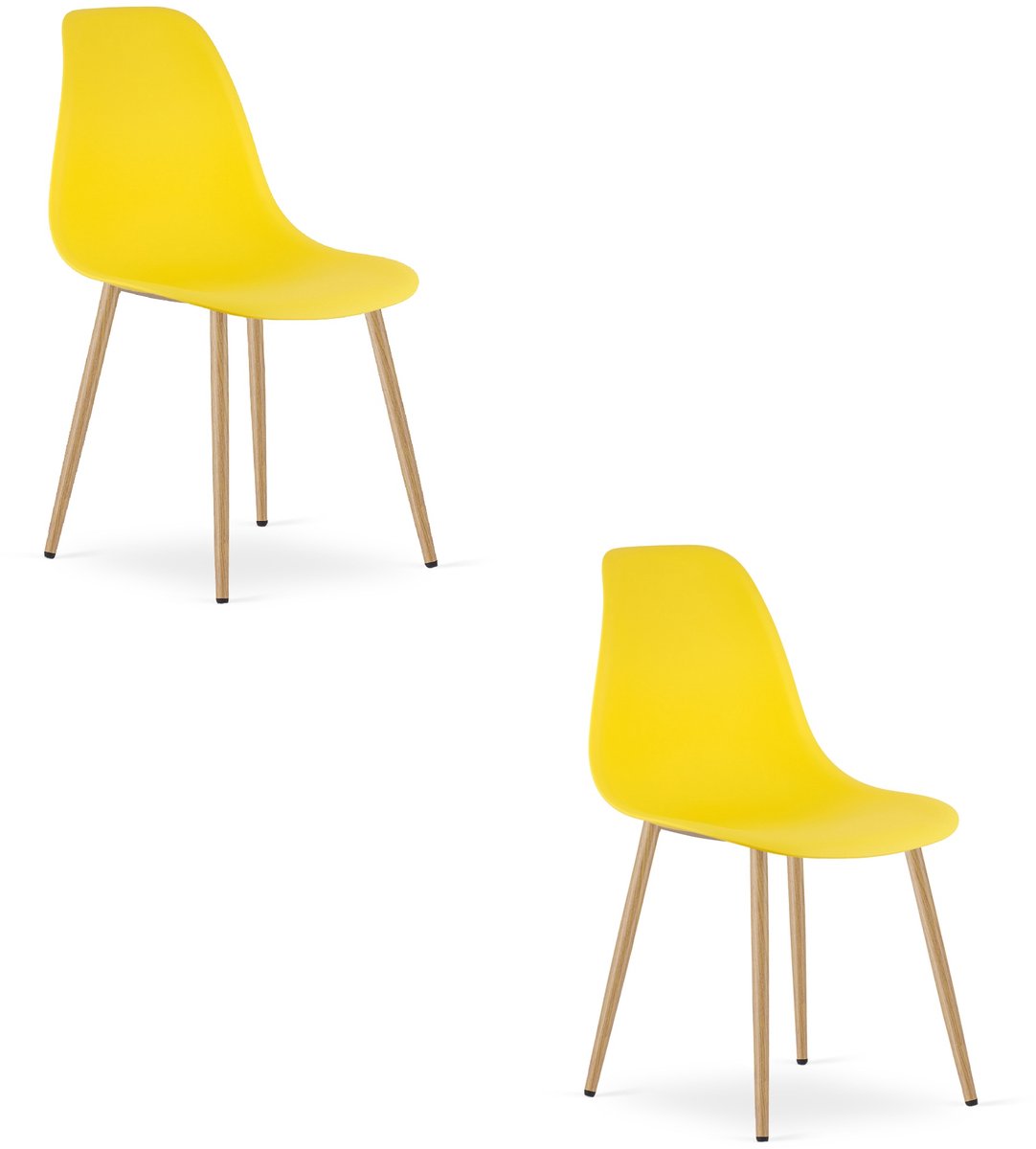 Set van 2 Stoelen WAT – Geel, Houtlook Metalen Poten, Kunststof Zitting – Modern en Ergonomisch – Geschikt voor Eetkamer, Woonkamer, Keuken, Thuiswerkplek, Kantine en Wachtruimte – Eenvoudige Montage