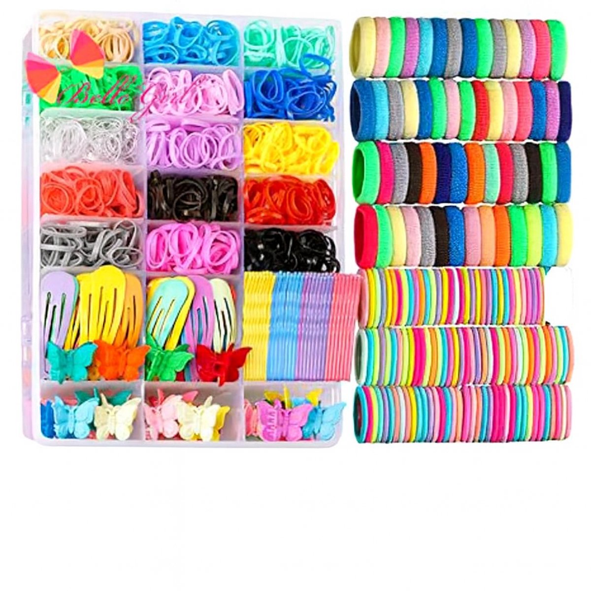 Haaraccessoires voor meisje elastische haarbanden set 1500 stuks, kleurrijke haarelastiekjes met organizerdoos, katoenen babyhaarbanden, elastische haarbanden
