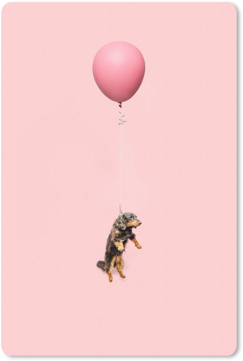 Muismat 18x27 cm - Mousepad Teckel zweeft omhoog door een ballon - Muismatten