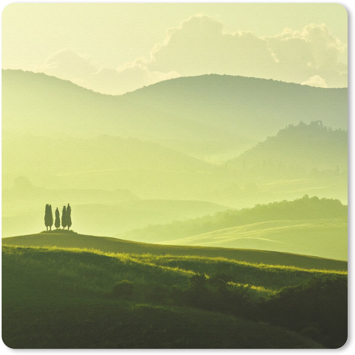Muismat 20x20 cm - Mousepad Toscane - Heuvels - Groen - Muismatten