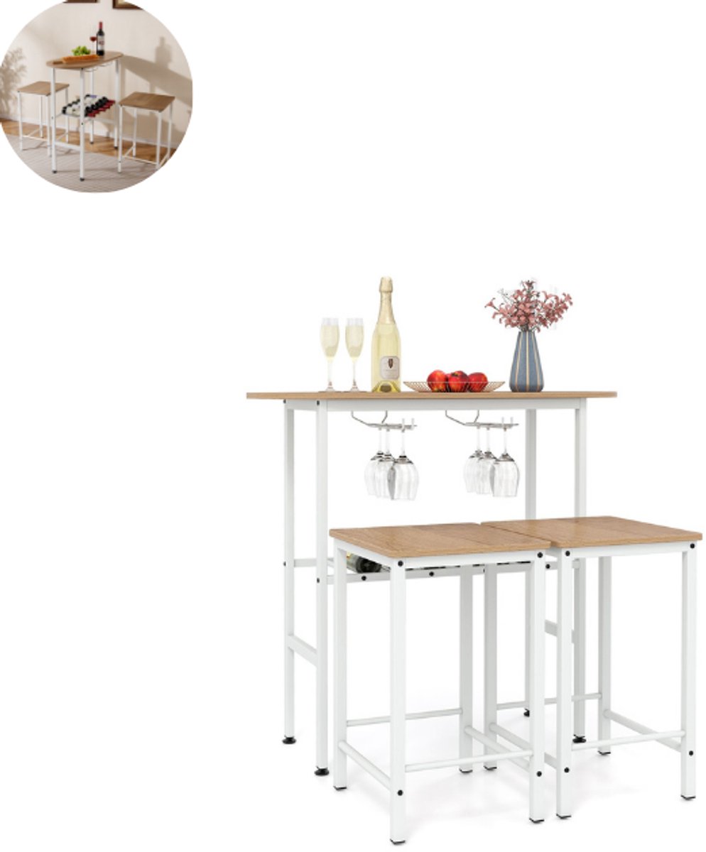 GranMaison Bartafel keuken - Bartafel Set - Barkruk - Barstoel - Keukenstoel - Voetsteun - Natuur + Zwart Bruin + Zwart