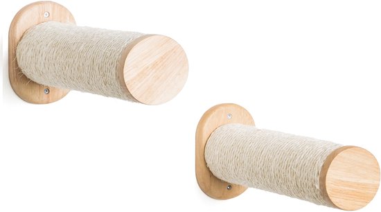 RHRQuality Wandmeubel Klimmuur Kat - Wand Sisalpalen Set 2 (Crème) krabpaal