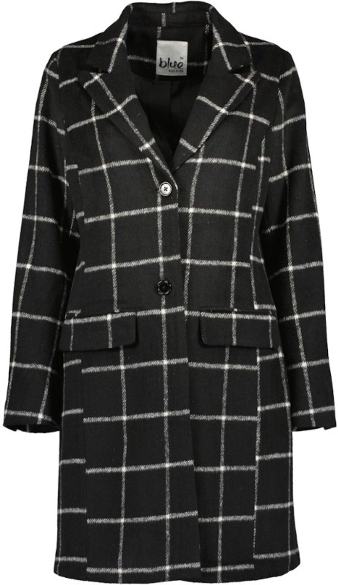 Blue Seven - Jas 291096 zwart ruit lang model - maat 42