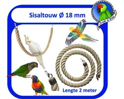 Sisaltouw – 18 mm dik – 2 meter – zitstok - Natuurlijk speelgoed voor valkparkiet en andere vogels van dit formaat