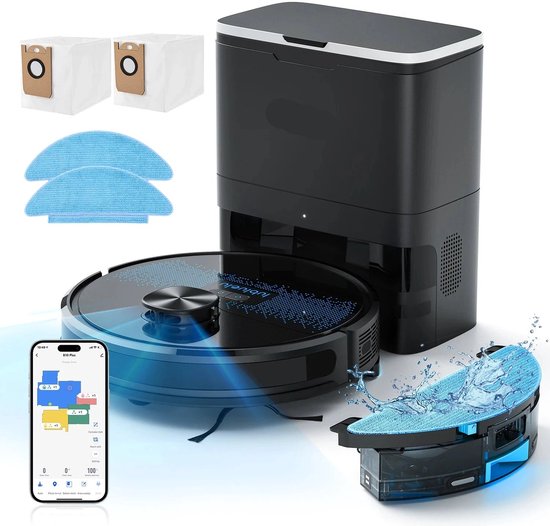 Robotstofzuiger SL60 Plus – Robotstofzuiger Met Dweilfunctie – Automatische Stofzuiger – Robot Cleaner – Robot Stofzuiger Voor Huisdieren – 60 Dagen Handsfree Leegmaken – 4500Pa Zuigkracht