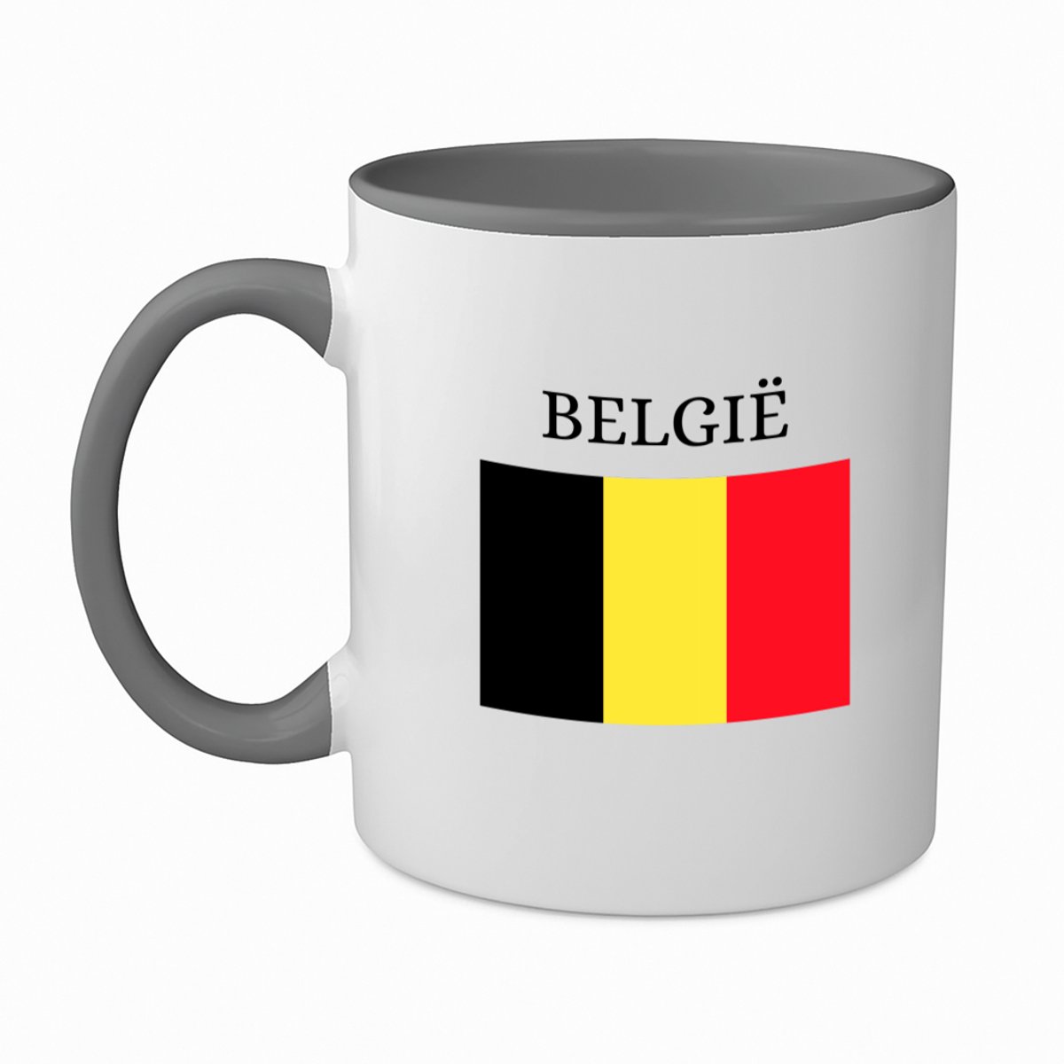 Hacebo® - Belgie koffiebeker grijs - Brussel - Belgen - thee mok - koffie beker - embleem Belgische vlag - toeristen - koffiemok - 350 ML inhoud