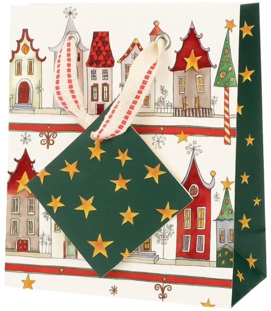 Geschenktas cadeautas Kersthuisjes 10 x 3 x 11 cm, doos 50 stuks