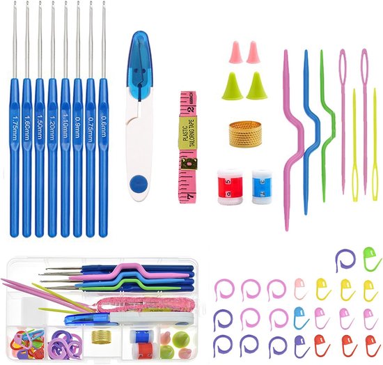 Coopay Draagbare haakset voor beginners, volwassenen en kinderen, 16 kleuren garen, met handleiding (mogelijk niet beschikbaar in het Nederlands), complete haakstarterset