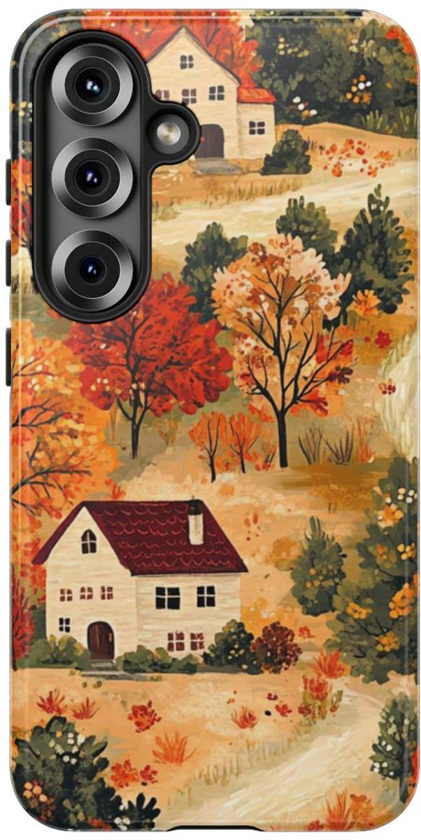 Herfstlandschap met Huizen – Telefoonhoesje Geschikt voor Samsung Galaxy S25