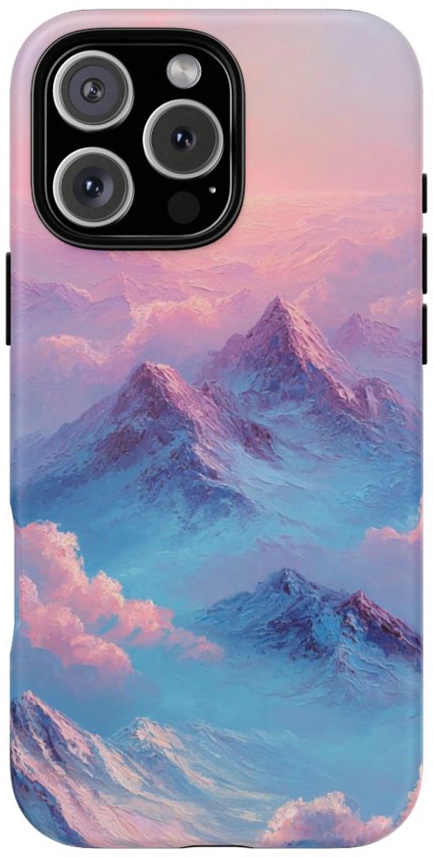 Dromerige Roze en Blauwe Bergen – Telefoonhoesje Geschikt voor iPhone 16 Pro Max