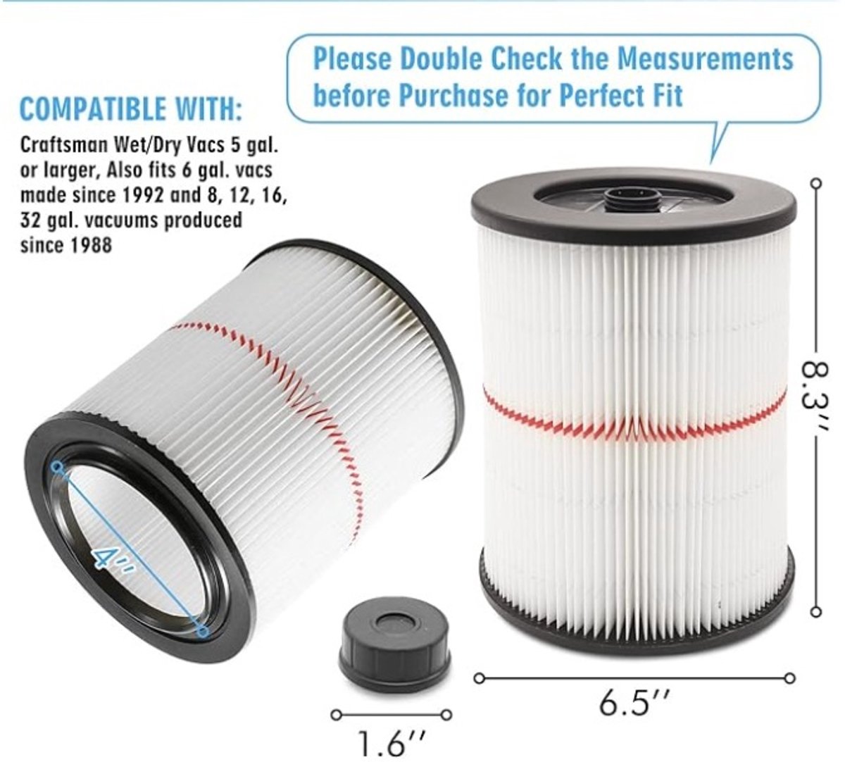 Geschikt voor Craftsman 17816 wet/dry Vac filter spoel stofzuiger accessoires 1 stuk