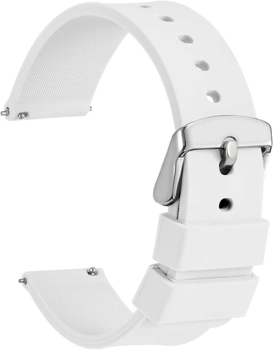 22 mm siliconen horlogeband, snel los te maken rubberen vervangingsband met zilveren roestvrijstalen gesp (wit)