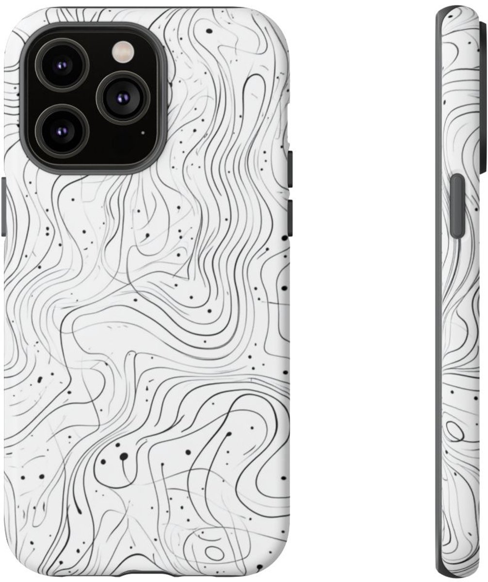 Abstract Zwart-Wit Golvend Lijnenpatroon – Telefoonhoesje Geschikt voor iPhone 14 Pro Max