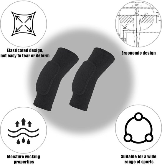 2 stuks volleybal elleboogbeschermers - compressiele-elleboogbeschermers - ademende elleboogbandages met dikke spons - ondersteuning - zwart van Tunturi — afbeelding 5