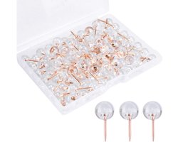 Kissral 100pcs Push Pins for Notice Board Thumb Tacks Transparent Card Pens for Cork Board Drawing Pins Decorative Rose Gold with Plastic Box, Sewing Accessories Office Supplies Travel Brand