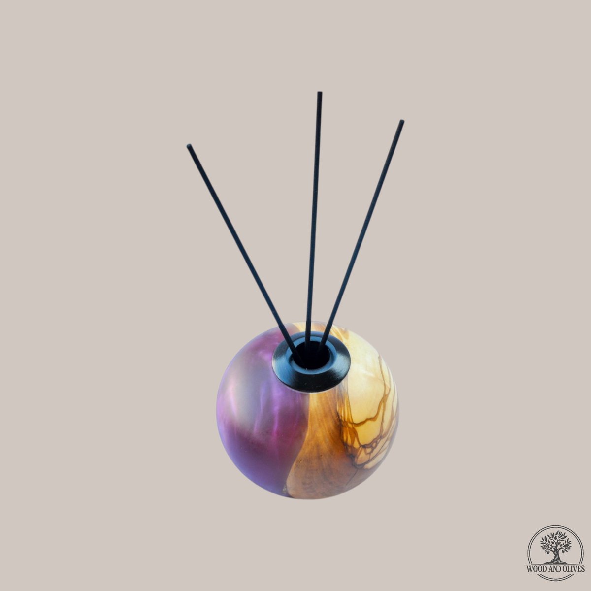 Wood and Olives - Olijfhouten Geurstokhouder met Epoxy - Paars - Handgemaakt - 11 cm