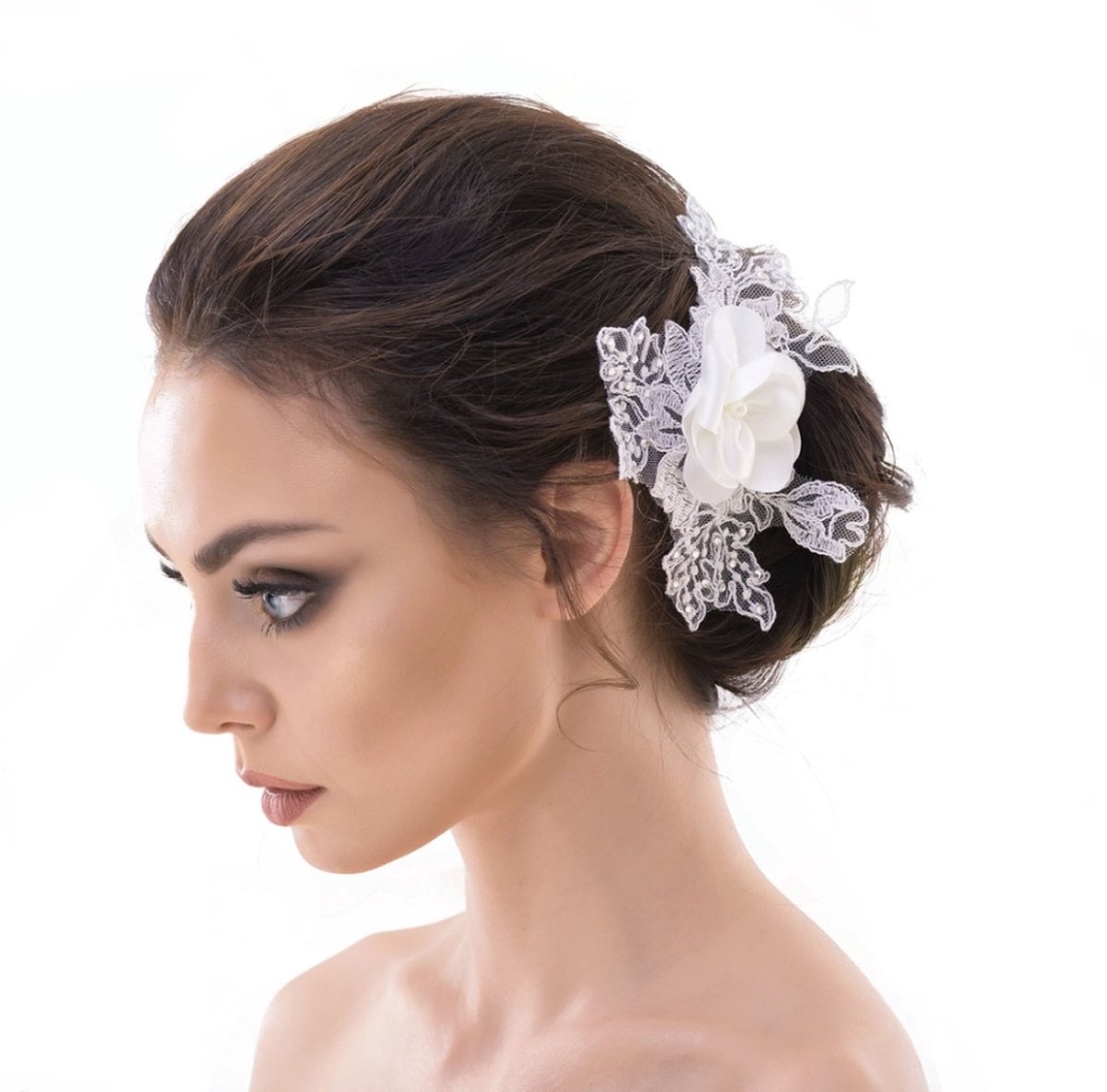 Retro Wedding Hair Accessoire Bloem Parels Kant Strass Ivoor