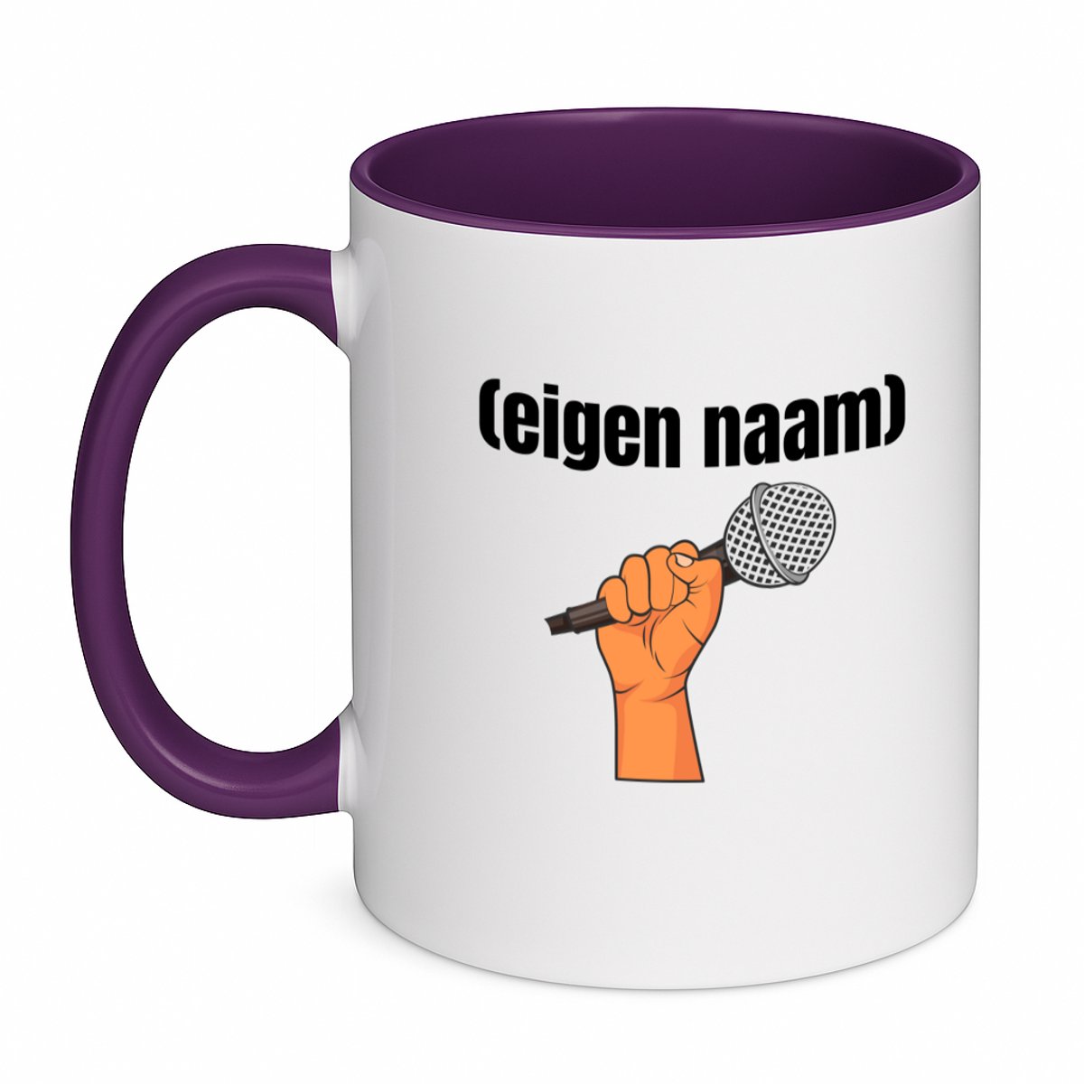 Hacebo® - microfoon met hand met eigen naam koffiebeker paars - Microfoon - muziek liefhebbers - thee mok - koffie beker - iemand die houdt van muziek - verjaardag - cadeau - kado - koffiemok - 350 ML inhoud