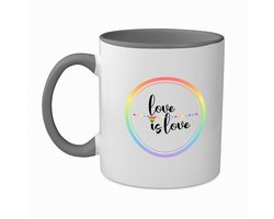 Hacebo® - LGBTQ cadeau - koffiebeker grijs - Pride vlag - thee mok - koffie beker - LGBTQ cadeau - met opdruk - lgbt - Pride month - lgbtq vlag - gay pride - met tekst - opdruk - leuke pride spullen - koffiemok - 350 ML inhoud