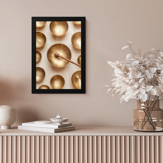 Poster in lijst - Fotolijst 20x30 cm - Posters - Symmetrisch - Goud - Brons - Balans - Posterlijst zwart - Decoratie - Wanddecoratie woonkamer - Muurdecoratie slaapkamer